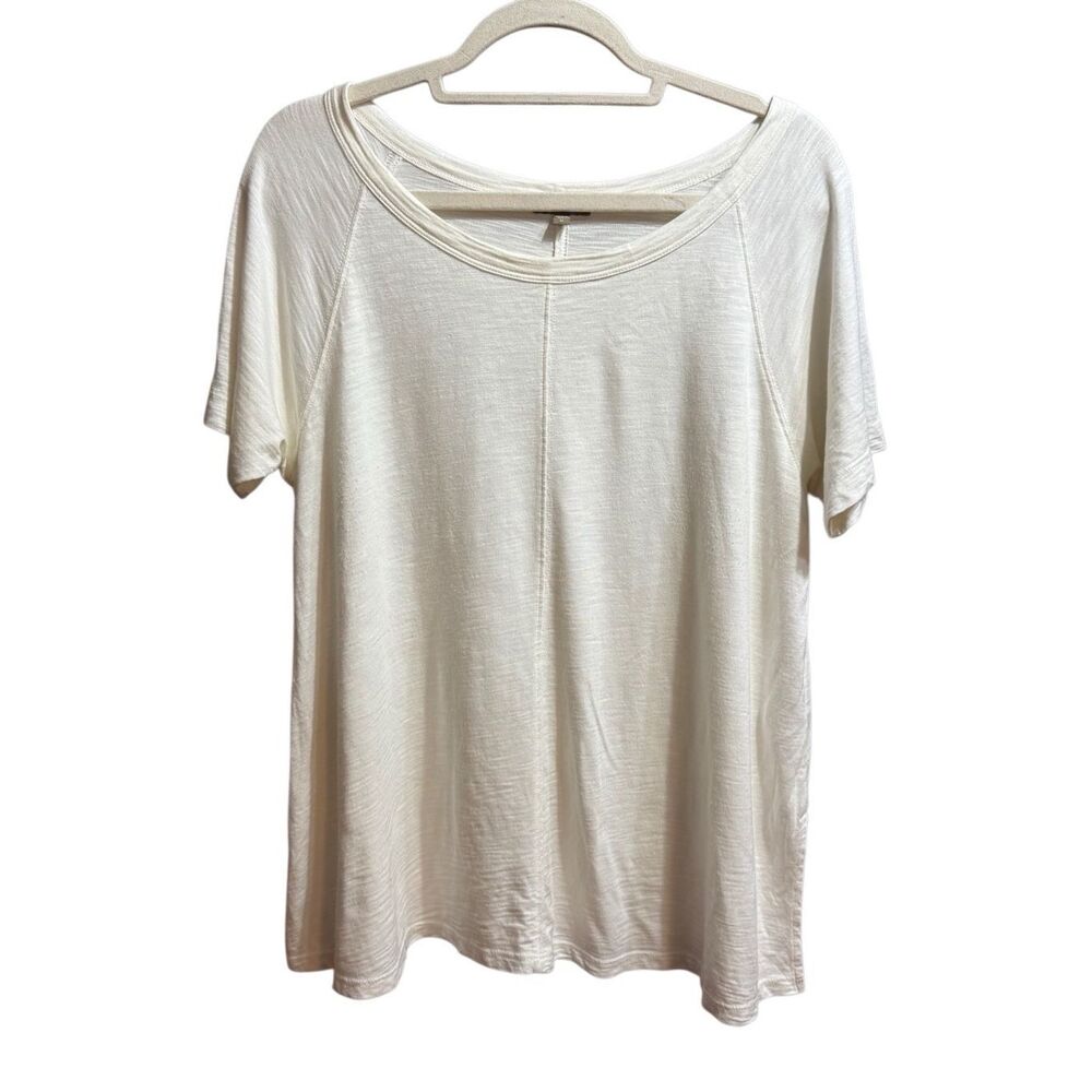 Lilla P by Anthropologie‎ Pima Cotton Modal Blend Short Sleeve Top Soft Ivory Sz - Picture 2 of 7